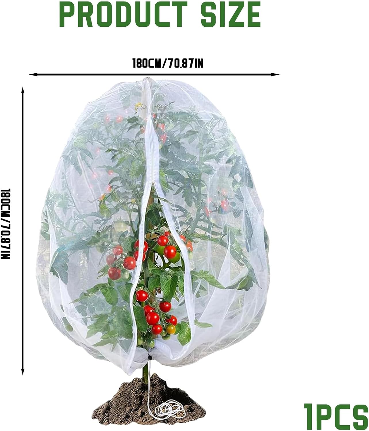 Filets Protection Plantes Anti-Oiseaux et Insectes, avec Fermeture Éclair + Cordon Serrage - pour Arbres Fruitiers, Légumes, Réutilisable (180x180 cm) - 2