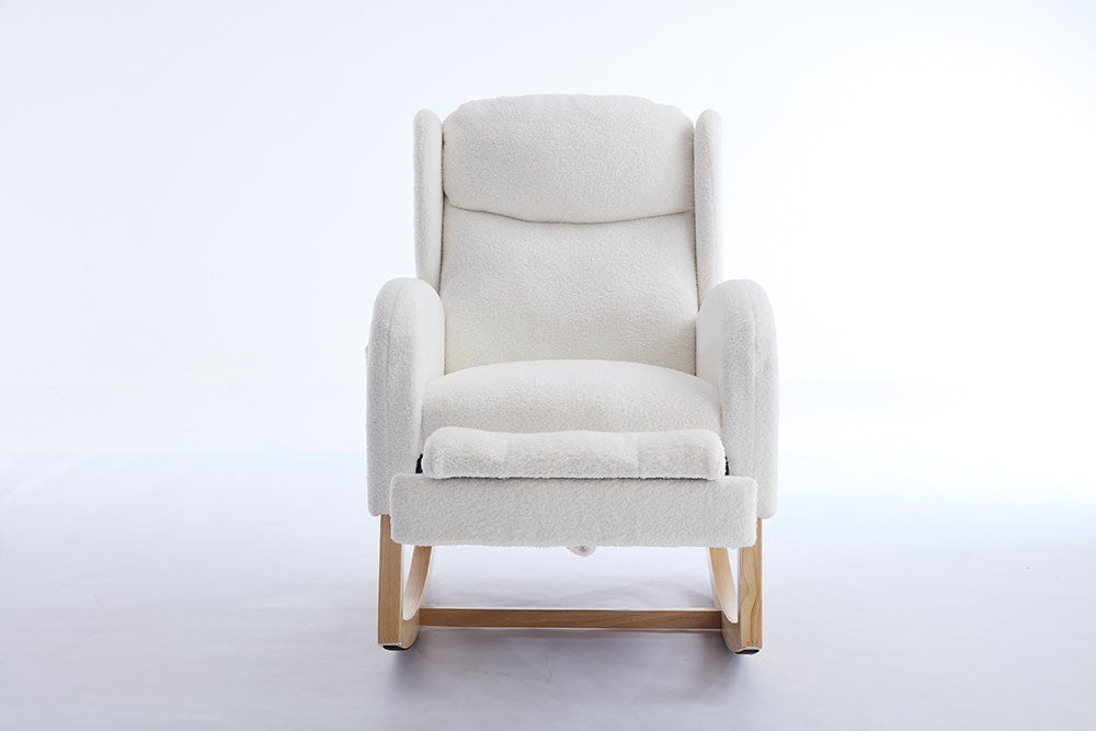 Fauteuil à bascule allaitement, bois, repose-pieds réglable, poche, Teddy blanc - 5
