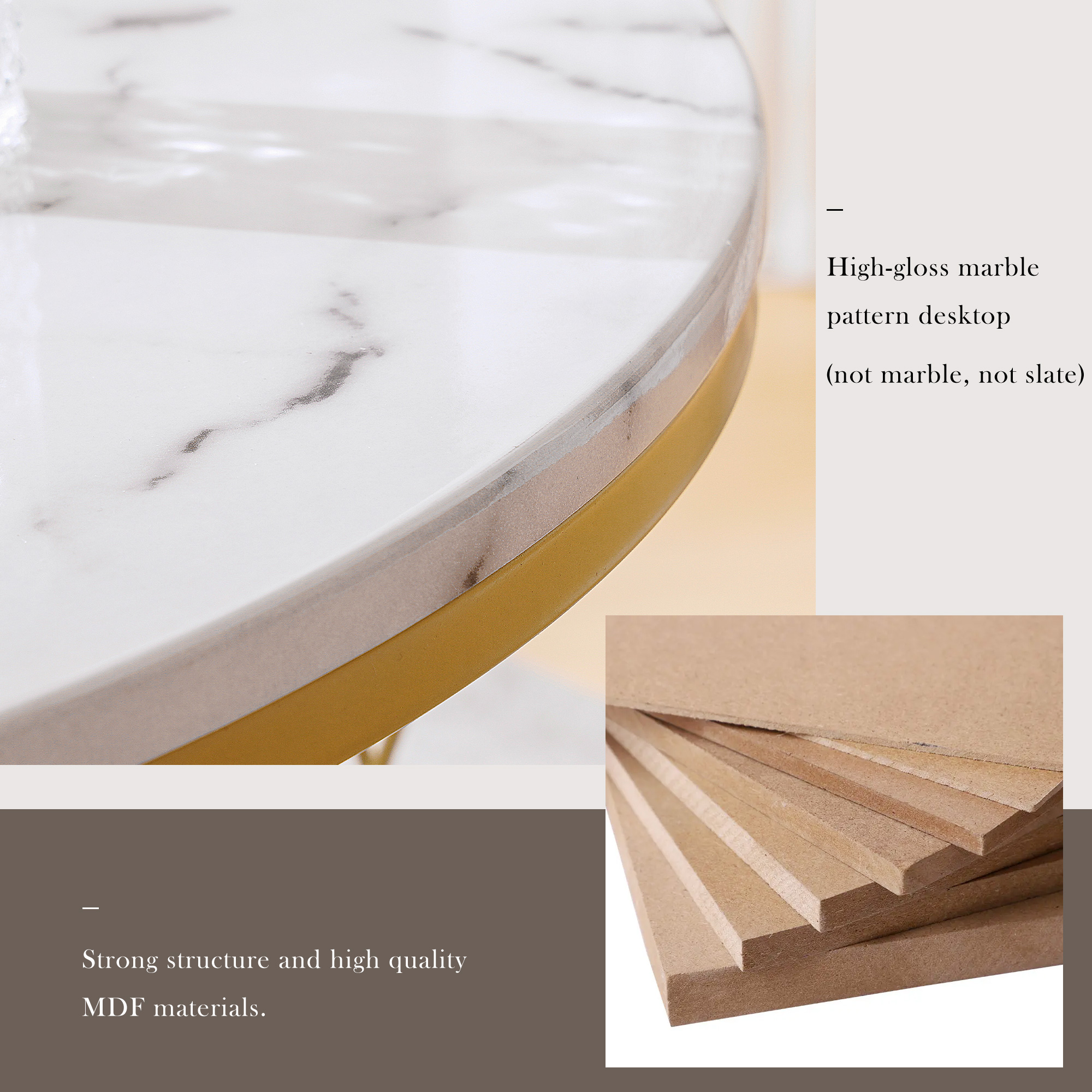 Zestaw 2 składanych stolików kawowych z półką - MDF, drewno i metal - blaty z wzorem marmuru - biały - 6