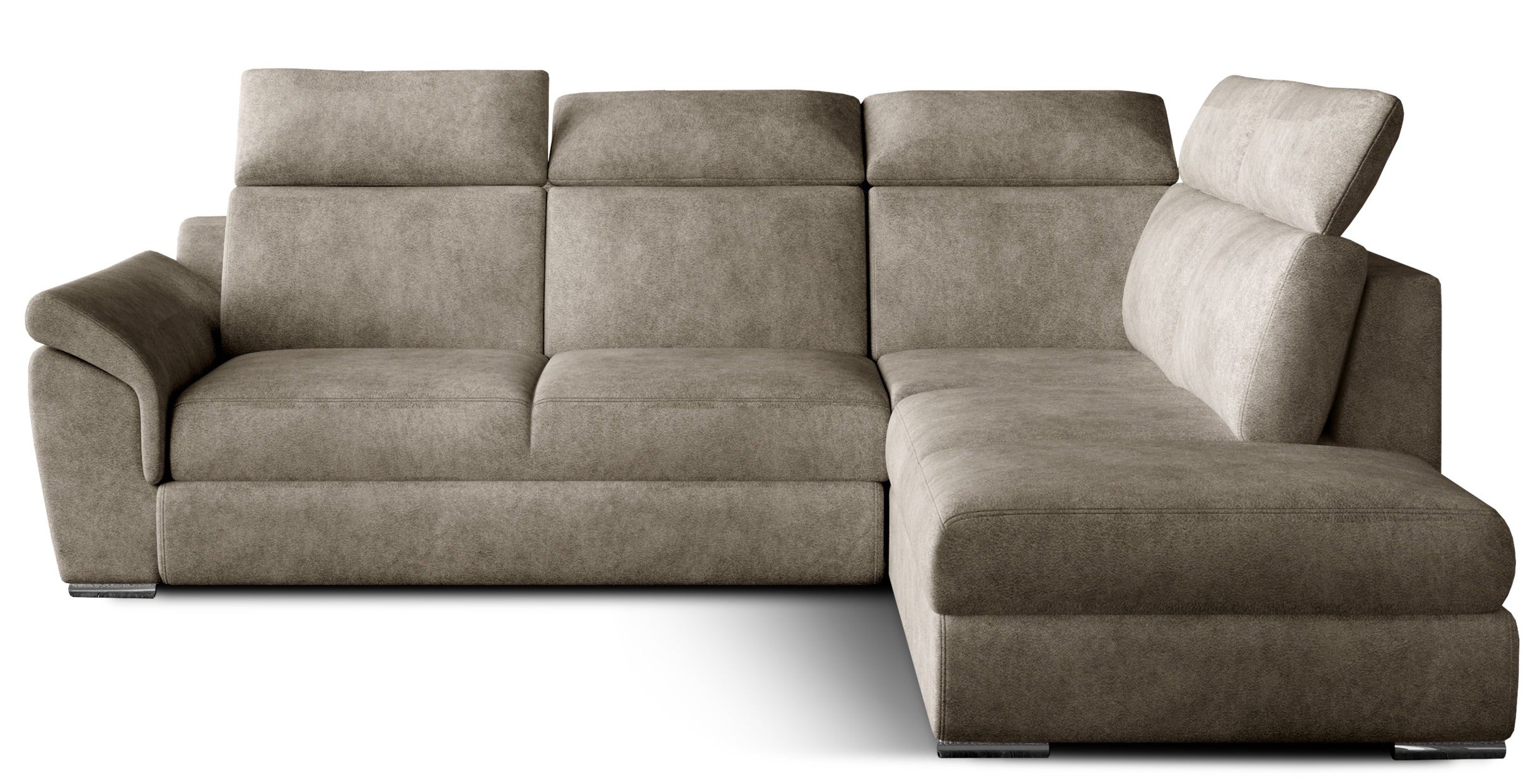 Canapé angle droit convertible tissu beige avec appuis-tête réglables