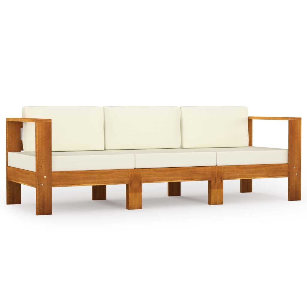 Maison Exclusive - Canapé de jardin 3 places et coussins blanc crème Bois d'acacia - 2