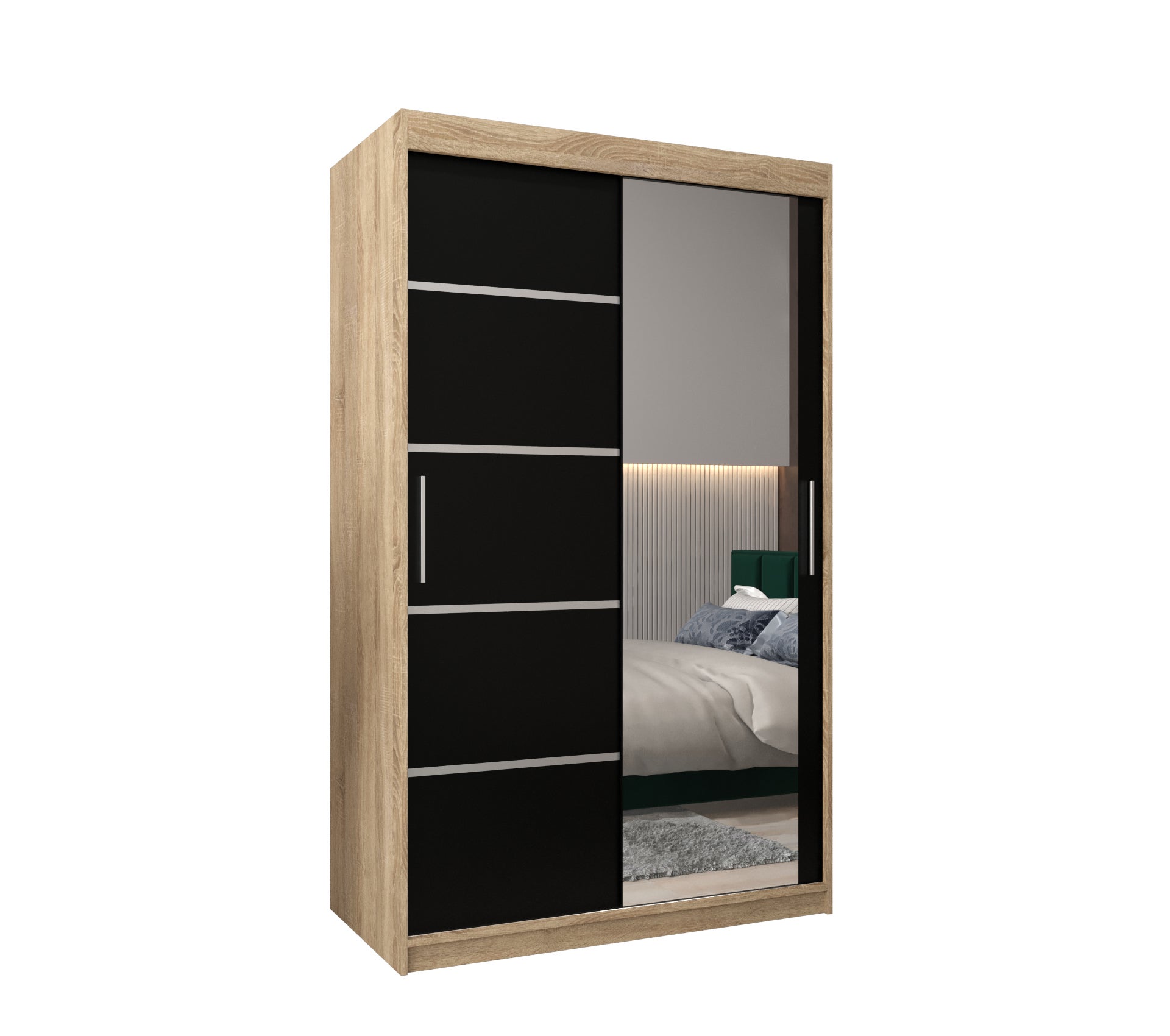 Szafa przesuwna garderoba Verona 2 120 x 62 x 200 cm Sonoma + Czarny - Abiks Meble