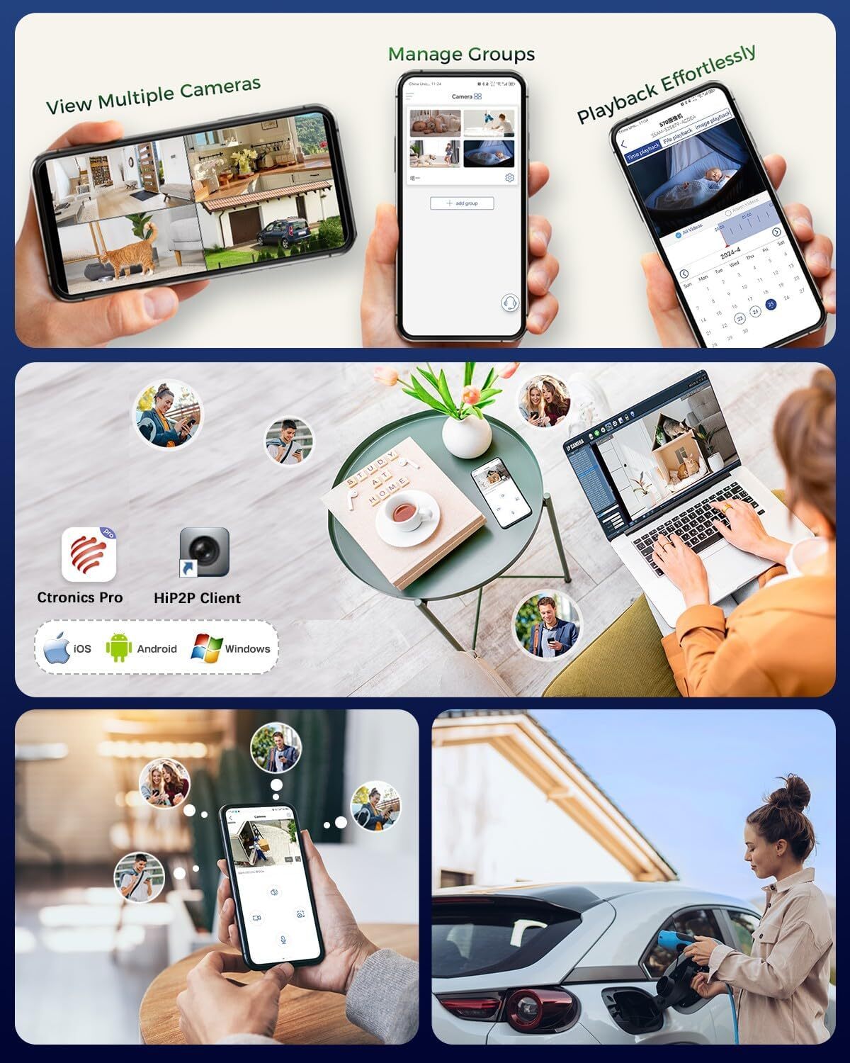 Caméra de surveillance sans fil Ctronics 5MP extérieure, panneau solaire 6W, alarme sonore et lumineuse, contrôle à distance via PC/téléphone, FTP - 6