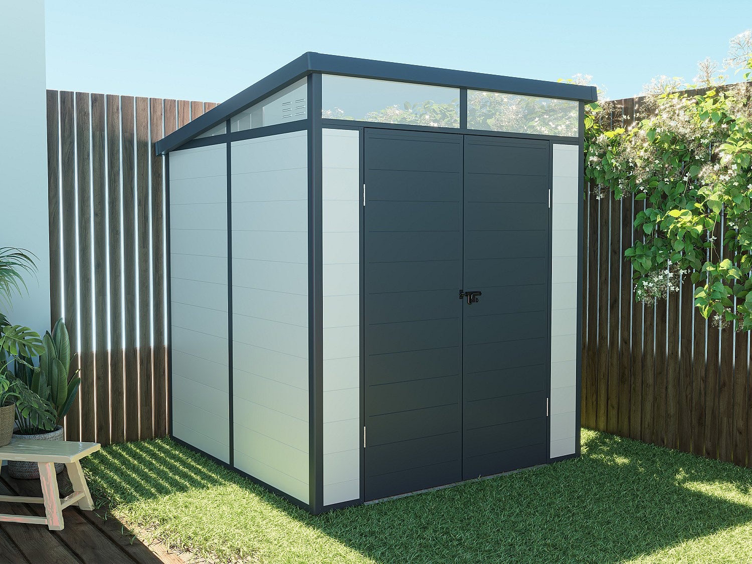 Schowek ogrodowy z szarej żywicy 3,65 m² z podłogą - MINARO