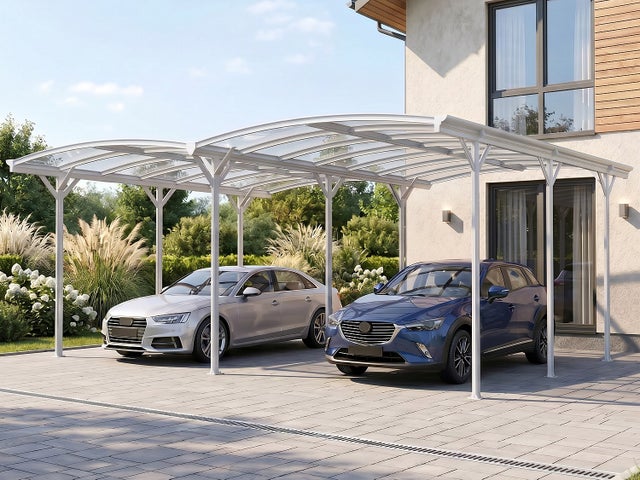 Carport pergola double autoportant en aluminium - 2 voitures - 30 m² - Blanc - BARESA