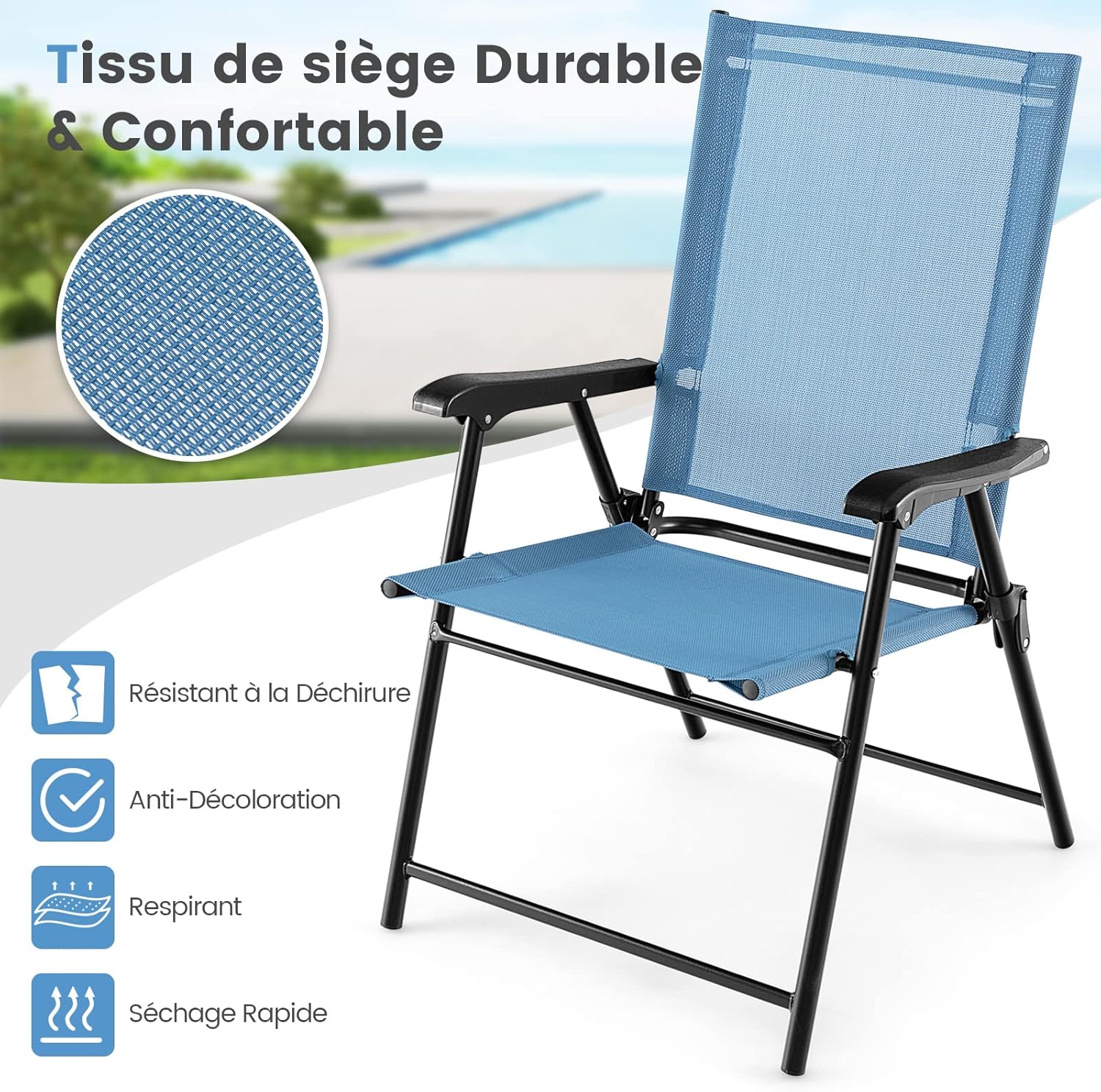 Set di 2/4 Sedie Pieghevoli da Giardino, Sedie Portatili con Braccioli e Struttura in Metallo, Sedie da Esterno Giardino Campeggio,Portata 150 - 5