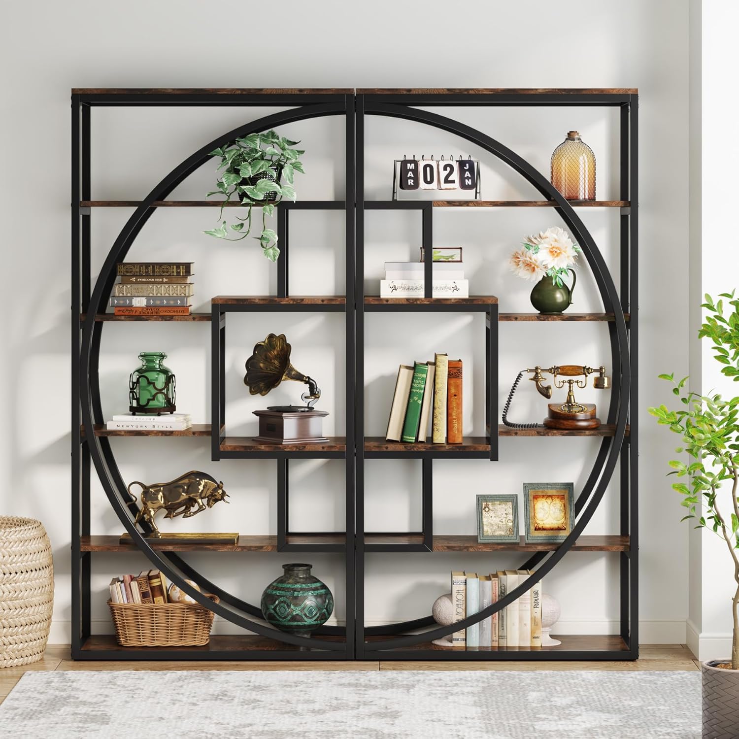 TribesignsBibliothèque de 180 cm de Hauteur avec 8 Étagères de Rangement Ouvertes, étagère à Livres pour Bureau, Salon, Brun - 3