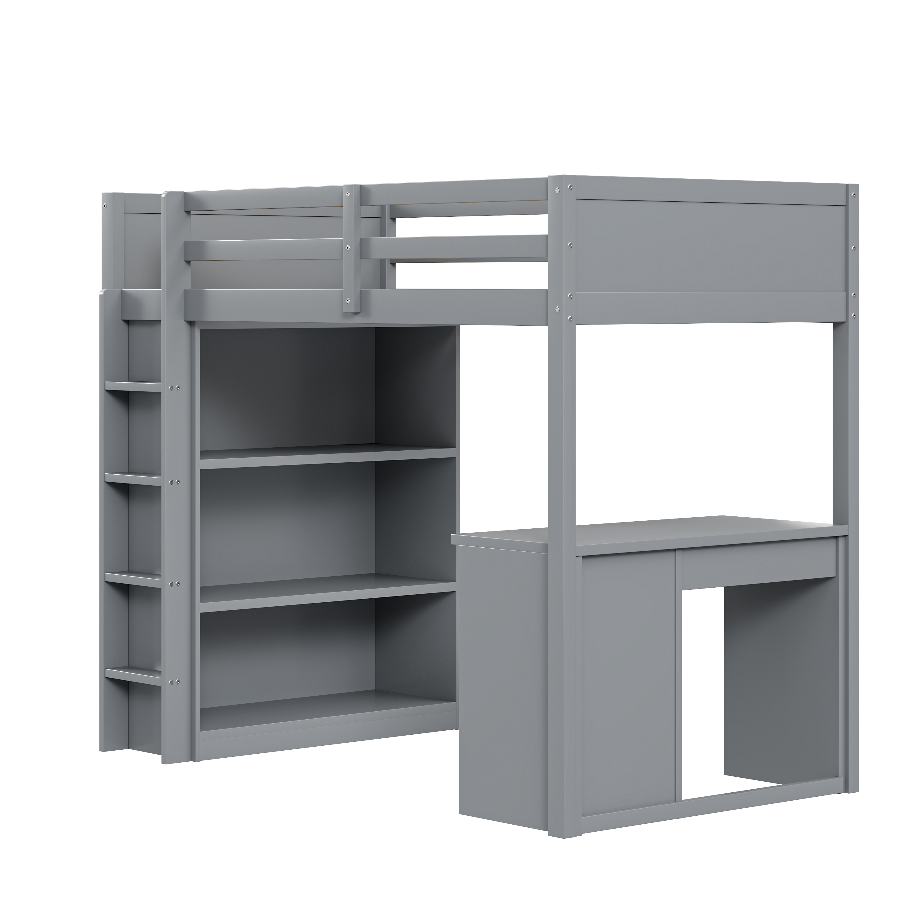 Letto a soppalco 90 x 200 cm con armadietti e scrivania per computer, letto a soppalco multifunzionale in legno per bambini in grigio - 6