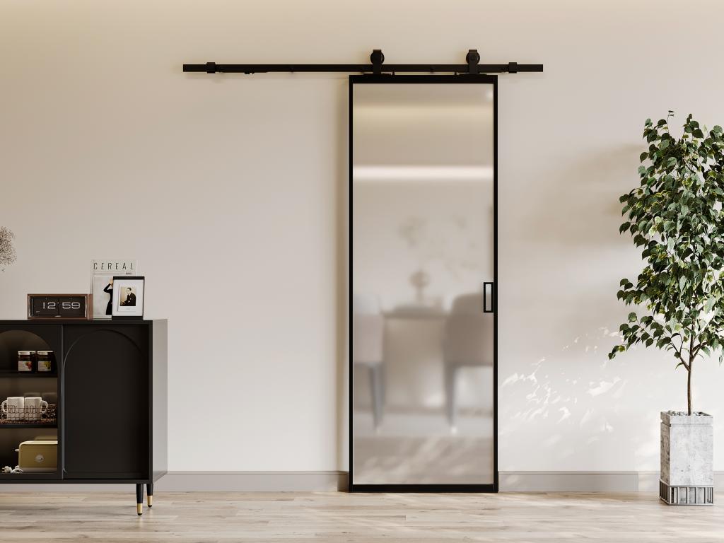 Porte coulissante avec système en applique - aluminium et verre trempé