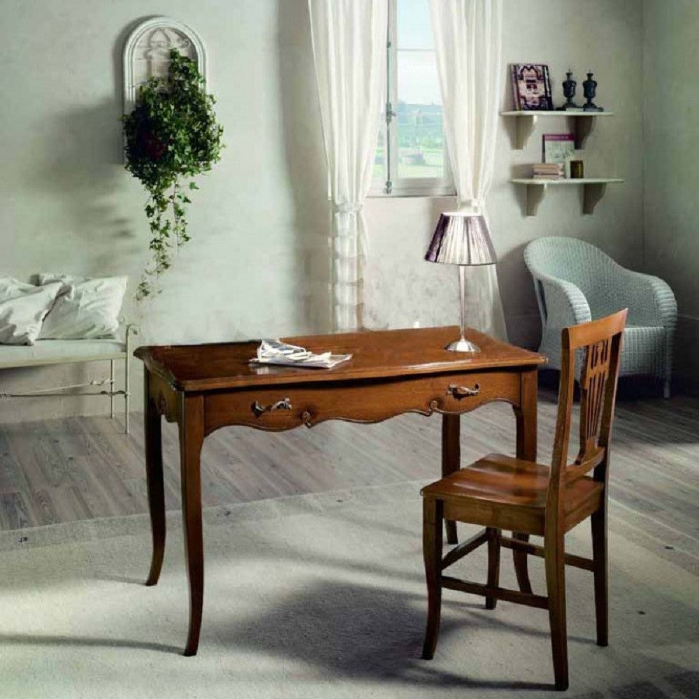 MOBILI 2G SCRIVANIA CASSETTO IN LEGNO MASSELLO TINTA NOCE - Main Image