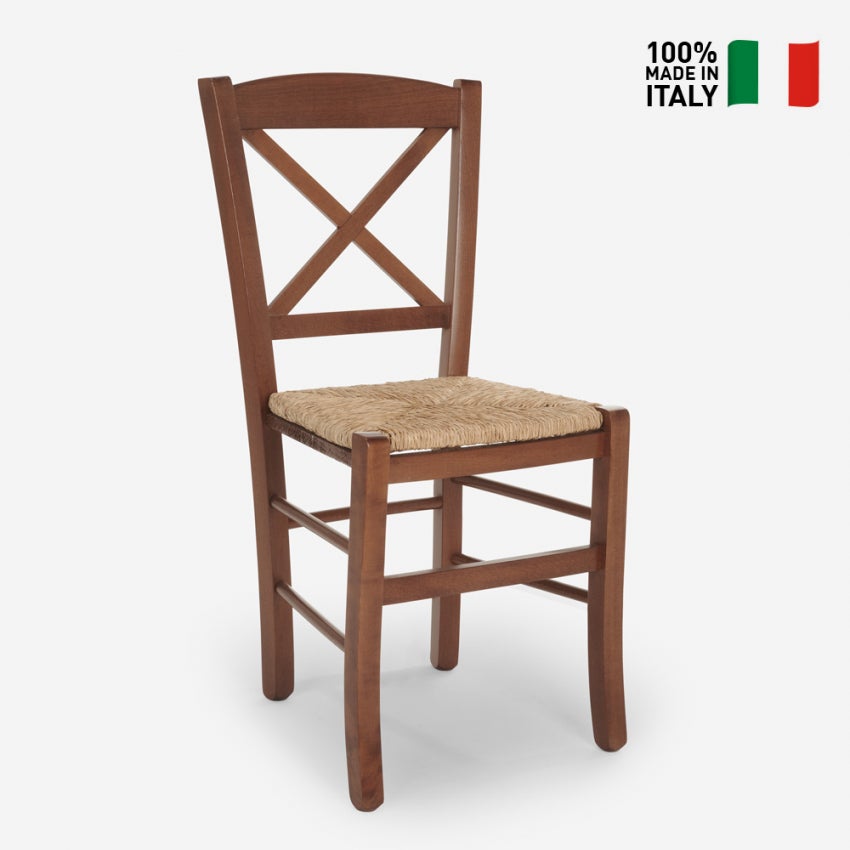 Sedia Venezia In Legno Massello Di Faggio E Seduta In Paglia Naturale, 100% Made In Italy, Artigianale, Per Cucina O Ristorante