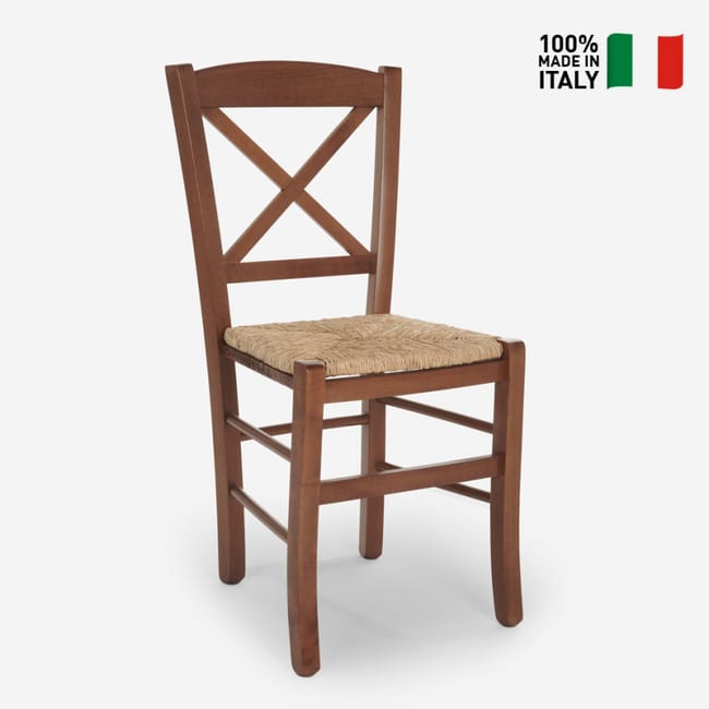 Sedia Venezia In Legno Massello Di Faggio E Seduta In Paglia Naturale, 100% Made In Italy, Artigianale, Per Cucina O Ristorante