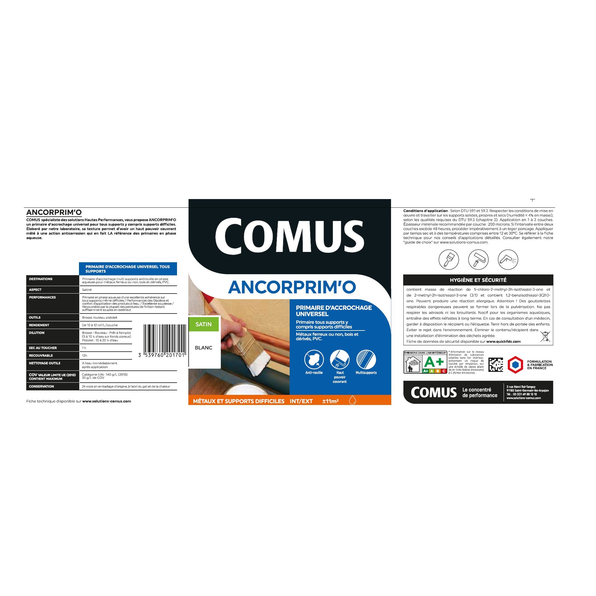 ANCORPRIM'O BLANC 10L - Primaire d'accrochage universel polyperformant en phase aqueuse - COMUS - 3