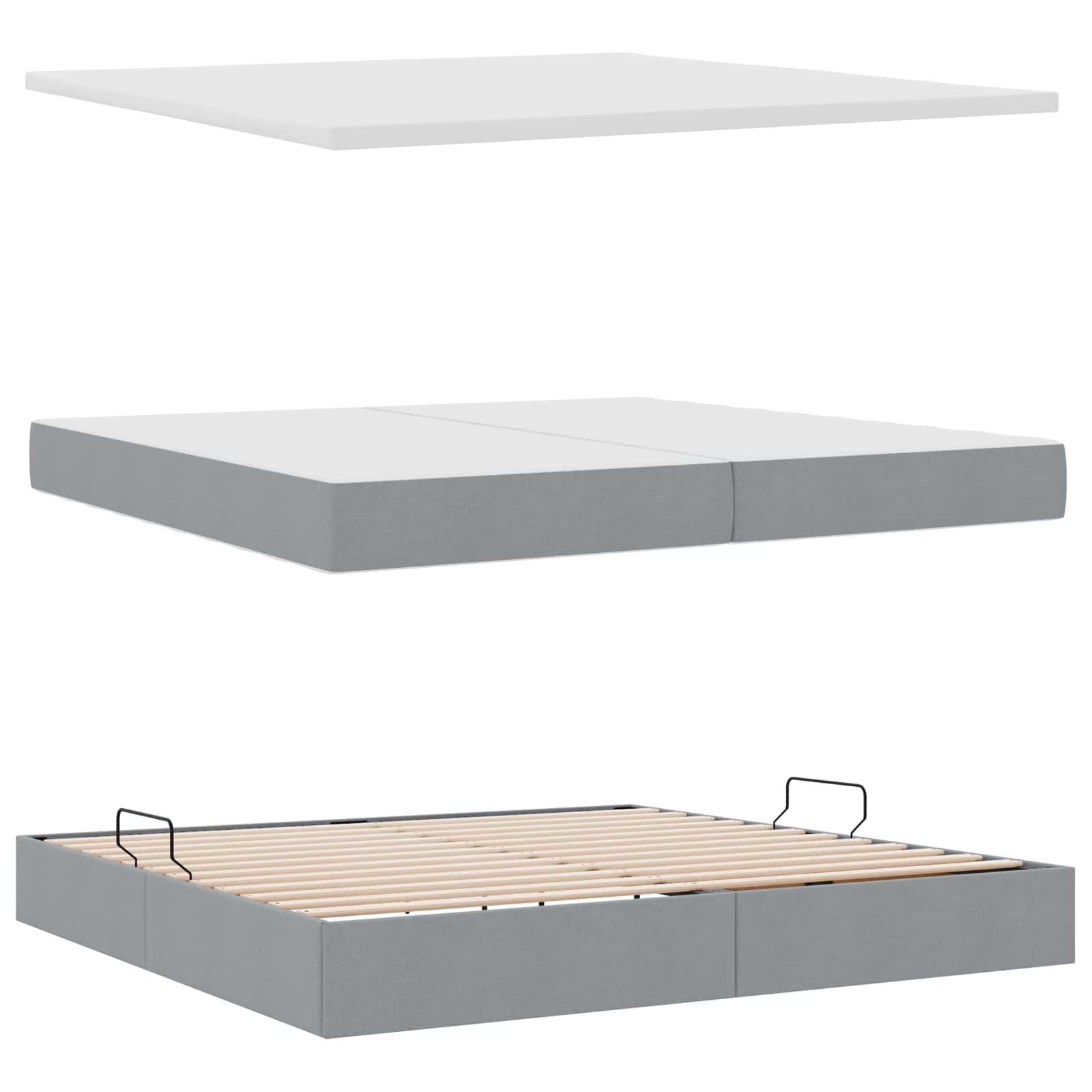 Lit avec rangement et matelas gris clair 200 x 200 cm tissu - 8