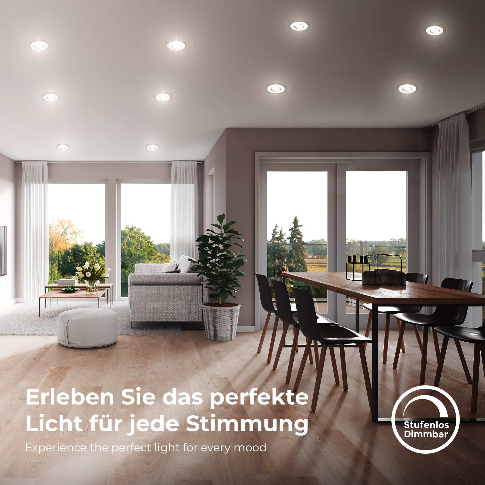 Set di 5 faretti LED da incasso - IP65 - D.90mm - Regolabili e dimmerabili - 4.9W 480lm ciascuno - Bianco caldo 3000K - B.K.Licht - 6