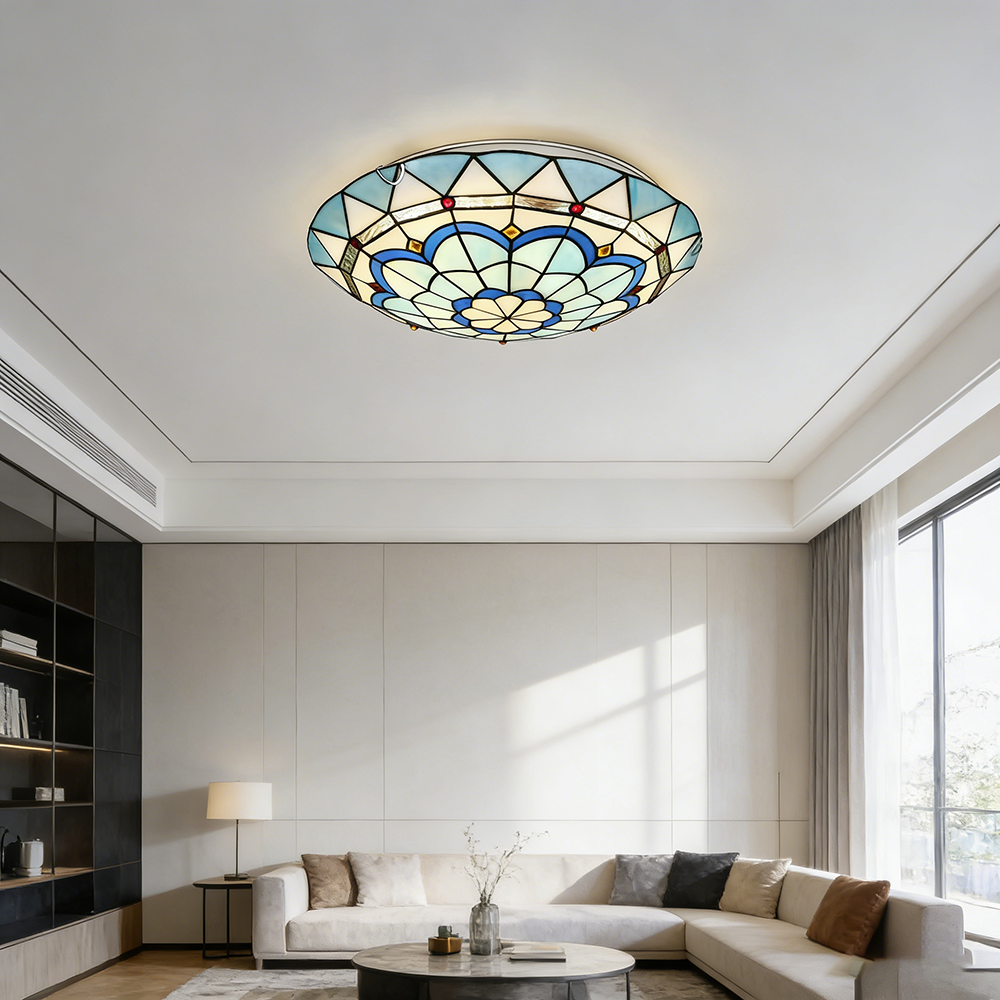 Plafonnier LED Tiffany, Lustre encastré, Petit plafonnier LED en verre, Applique d'entrée LED rétro, φ30 cm (ampoule non incluse) - 8