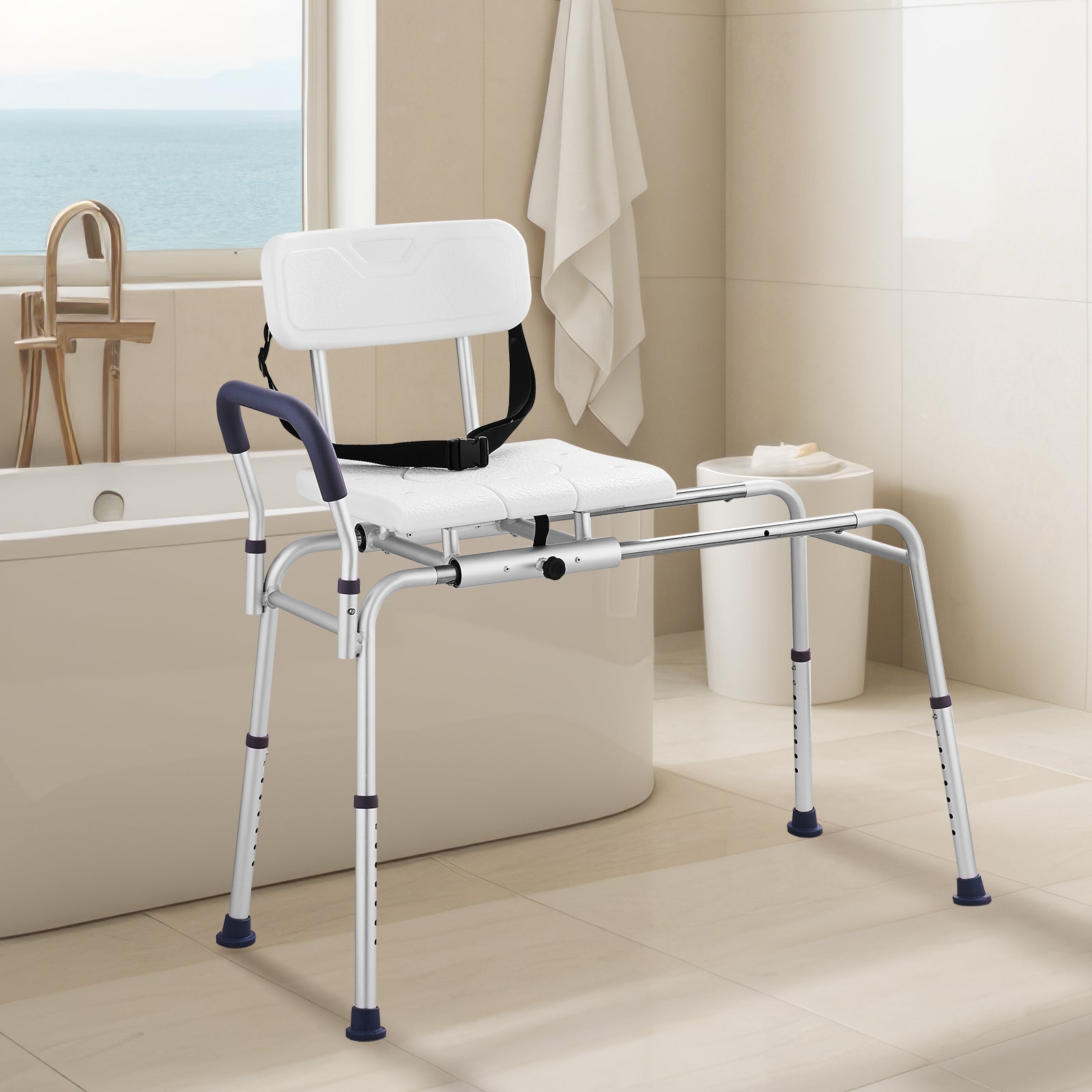 panca di trasferimento per vasca scorrevole,VEVOR panca di trasferimento per vasca regolabile in altezza,sedile ritagliato,schienale reversibile - 8