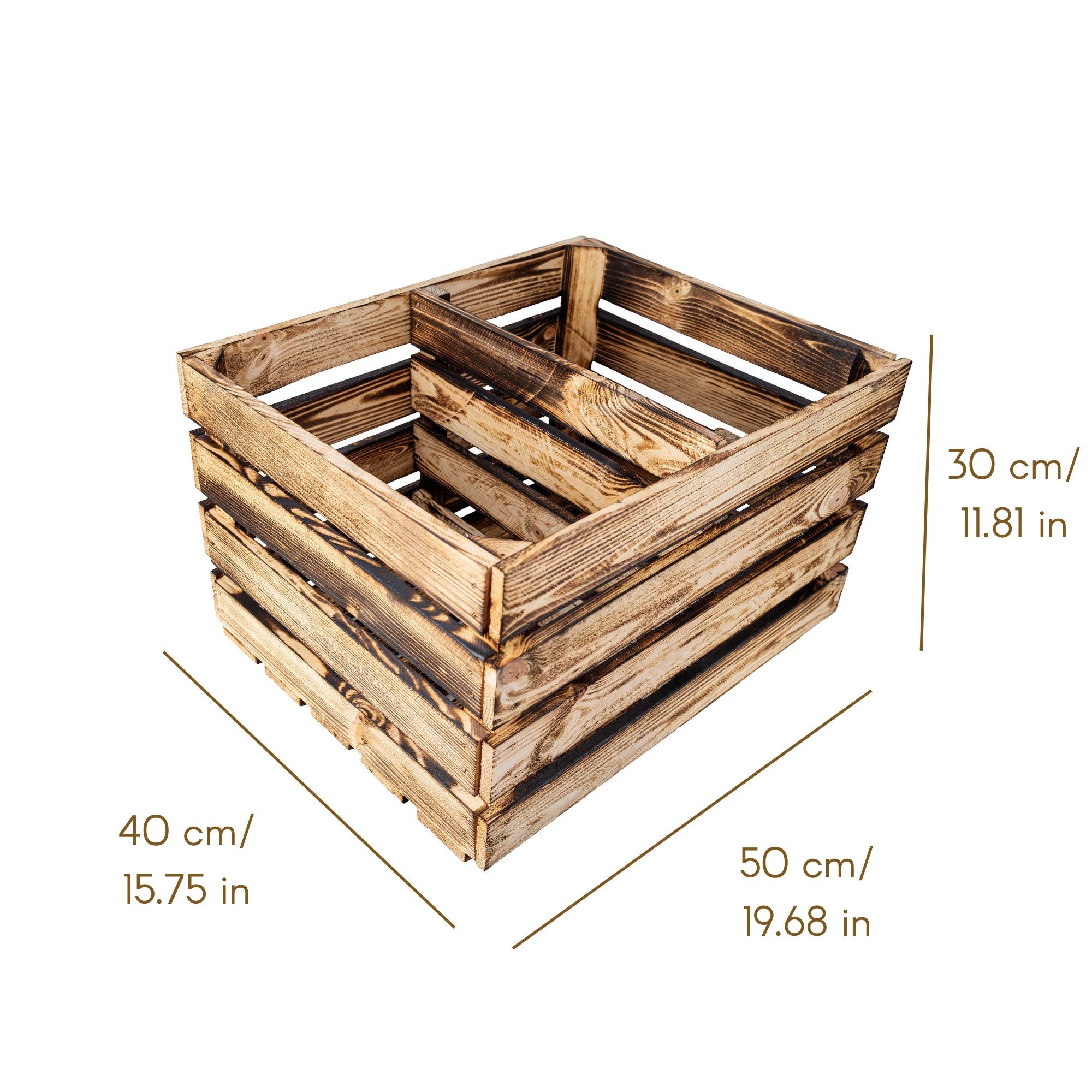 Creative Deco Caisse en Bois Flammé avec Etagere | 50x40x30 cm | Caisse de Rangement | Caisse Bois Rangement Vintage | Cagette Rangement Bois - 5