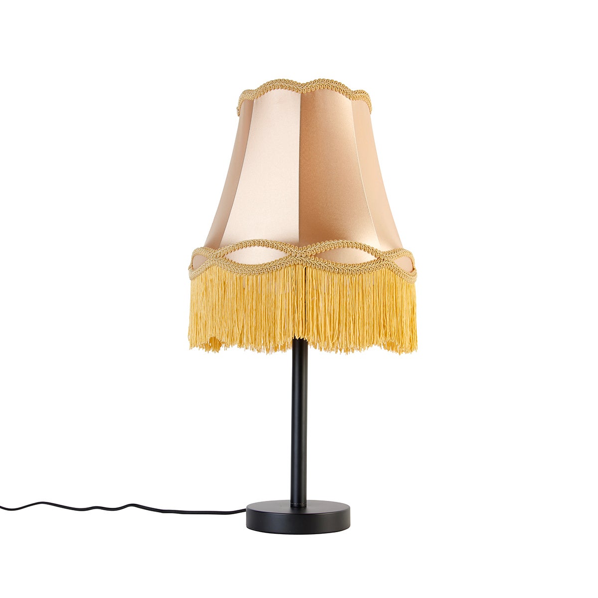 Klasyczna lampa stołowa czarna z abażurem w stylu granny w kolorze złotym 30 cm - Simplo