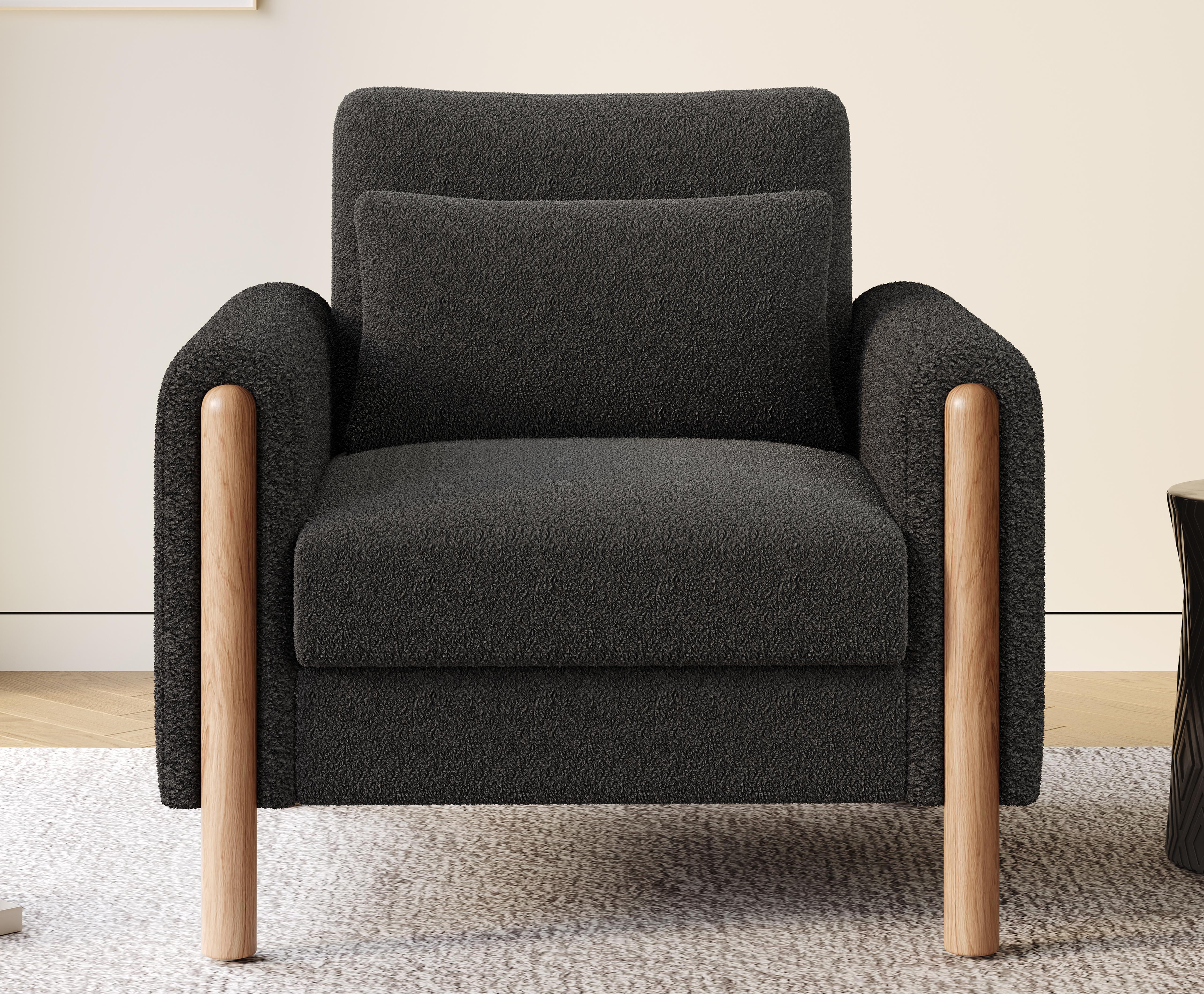 Nowoczesny fotel 87 x 83 x 88,5 cm - grube poduszki - lite drewno + bawełna PP - szary