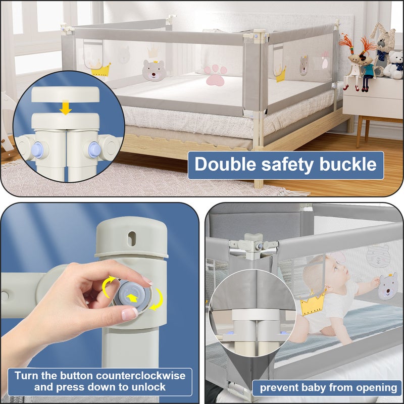 Barrière de lit de Protection Anti-Chute 150 cm Réglable en Hauteur de 70 à 98 cm pour Enfant Filet aéré Stable et Facile à Monter - 3