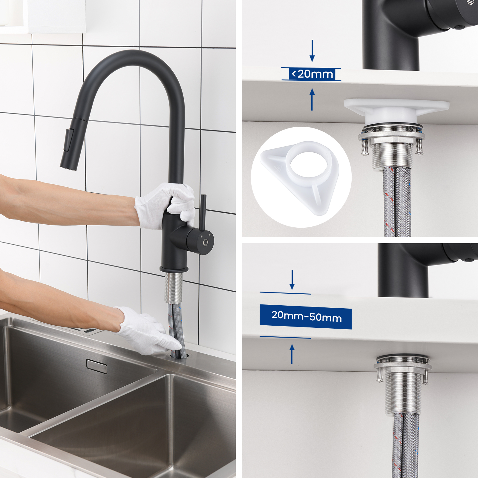 Cecipa max Mitigeur de Cuisine avec Douchette Extractible - Noir - en Acier Inoxydable Mitigeur Cuisine d'Évier - 2 Fonctions Mélangeur d,EU Modèle - 6