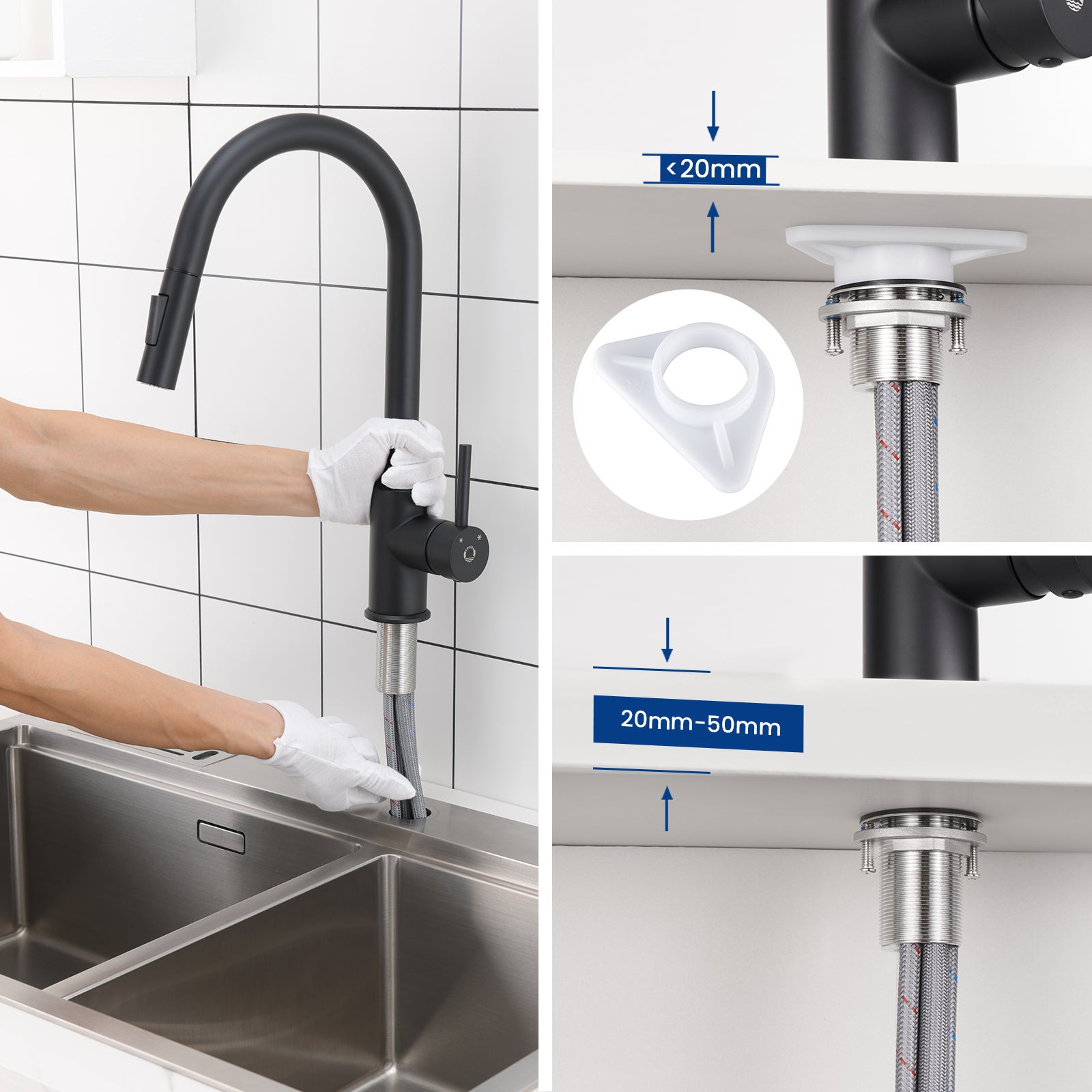 Cecipa max Robinet de Cuisine Extractibl Noir Mitigeur Cuisine avec Douchette Extractible Mitigeur Cuisine d'Évier 2 Modes de Sortie D'eau,EU Modèle - 6