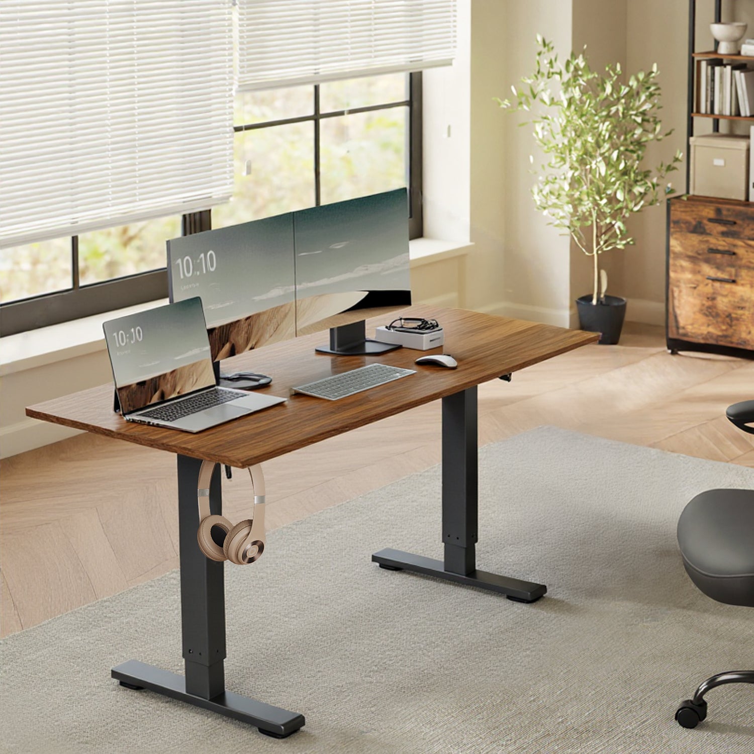 Cadre de bureau, sans plateau, support de bureau réglable en hauteur, 2 crochets, 3 hauteurs mémorisables, noir - 3