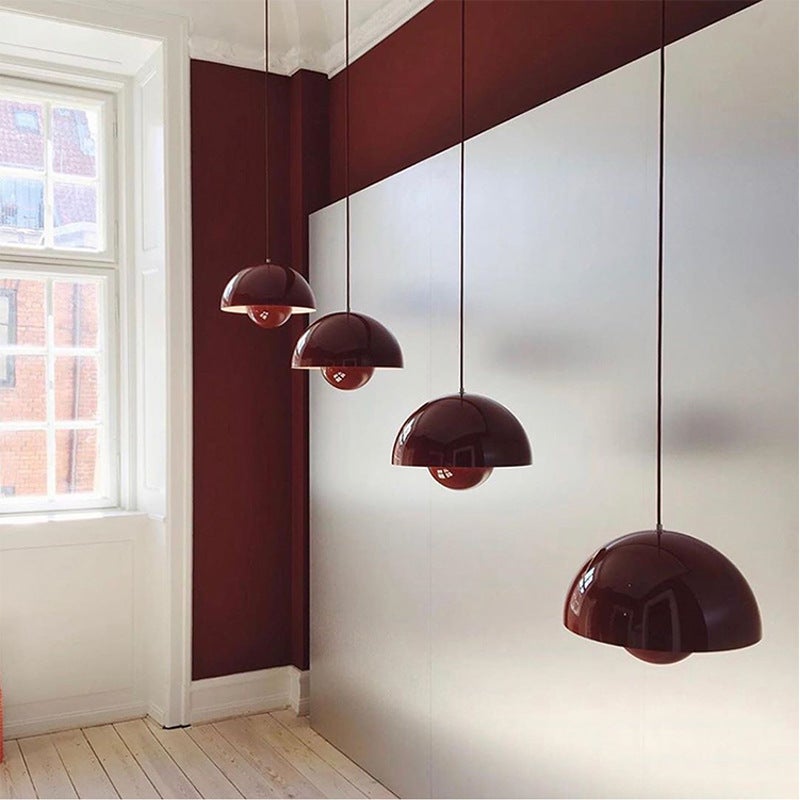 Lustre, suspension moderne, plafonnier suspendu avec ampoule, luminaires de décoration intérieure, lumière chaude, 23 cm (rouge) - 4