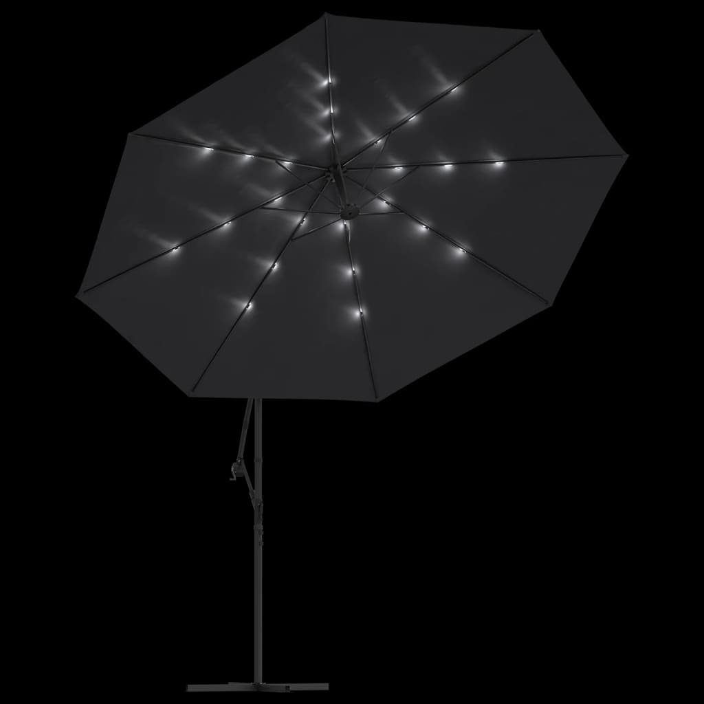 Parasol de jardin en porte-à-faux avec lumières LED noir 350 cm vidaXL - 6