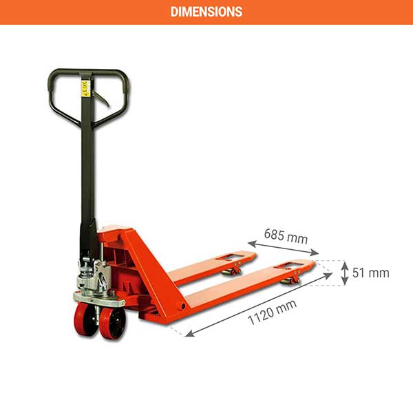 Transpalette manuel châssis bas - Fourches surbaissées 1200x685mm pour palette perdue - Capacité 1000kg - ACLOW51L - 2