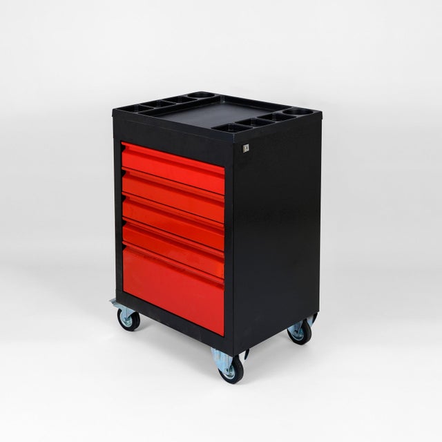 Servante d'atelier Pro 5 tiroirs – Métal renforcé, Noir/Rouge verrouillage central, roues pivotantes freinées, bac de rangement ABS – LPP K'PAK