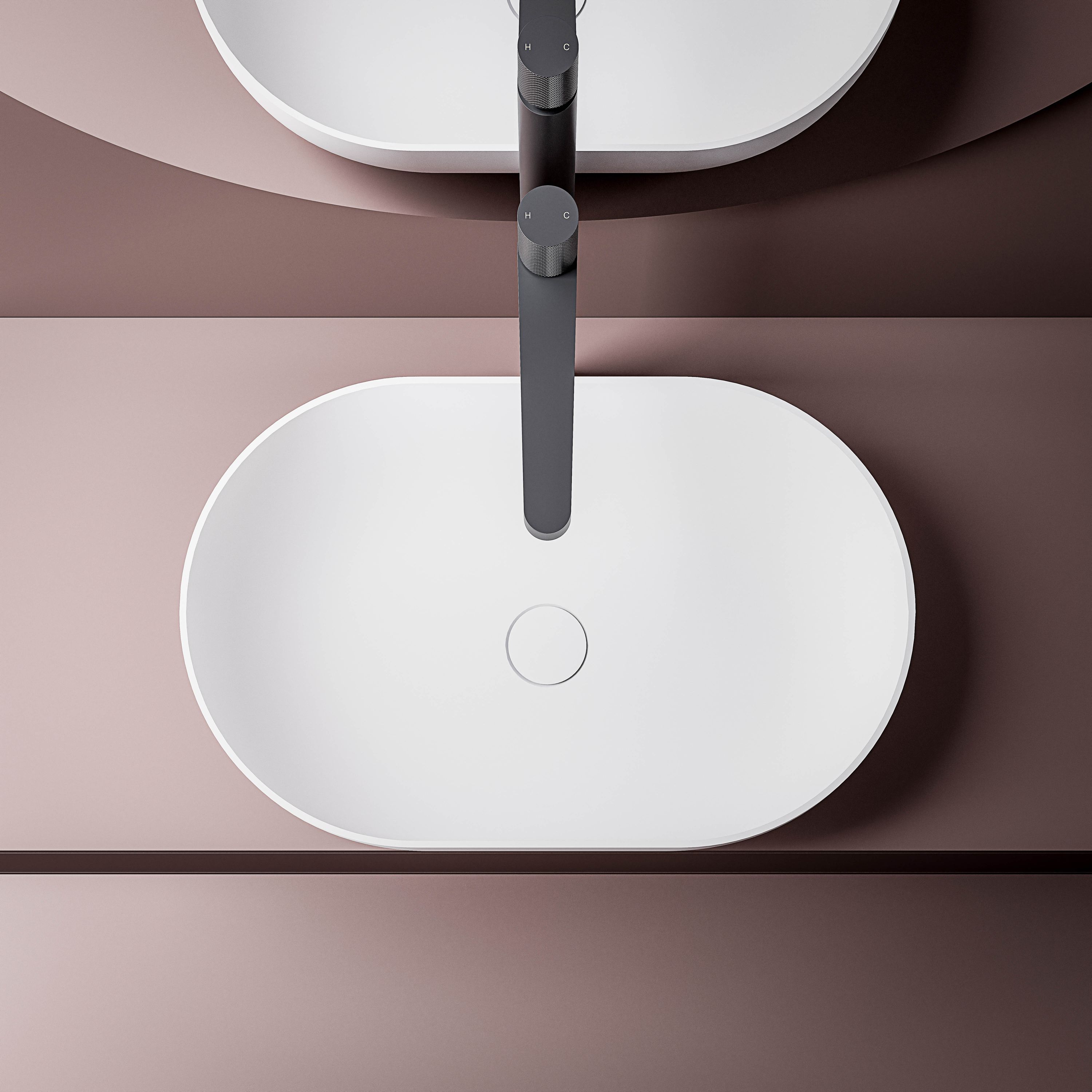 BERNSTEIN - O-540 lavabo da appoggio in fusione minerale - bianco opaco - 54x34x10,5cm Con coperchio bianco - 3