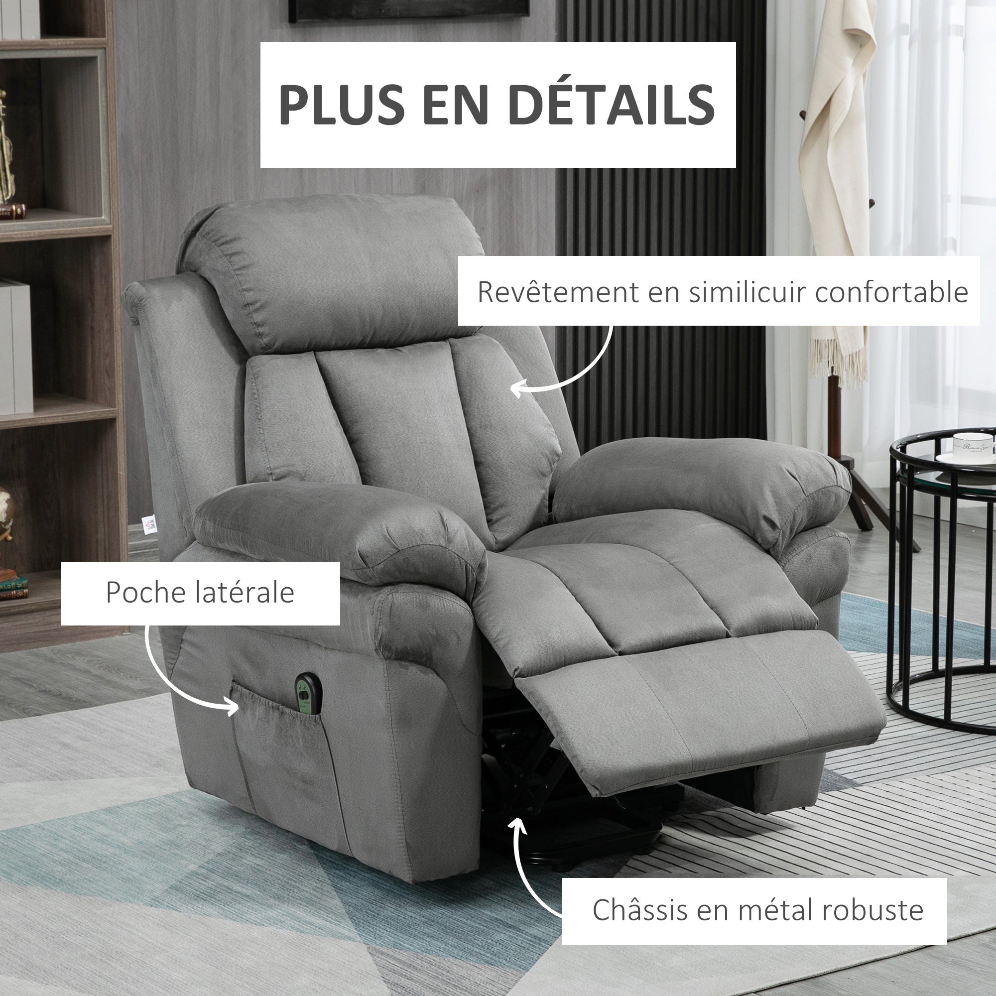 Fauteuil releveur électrique velours 1 place HOMCOM - 6