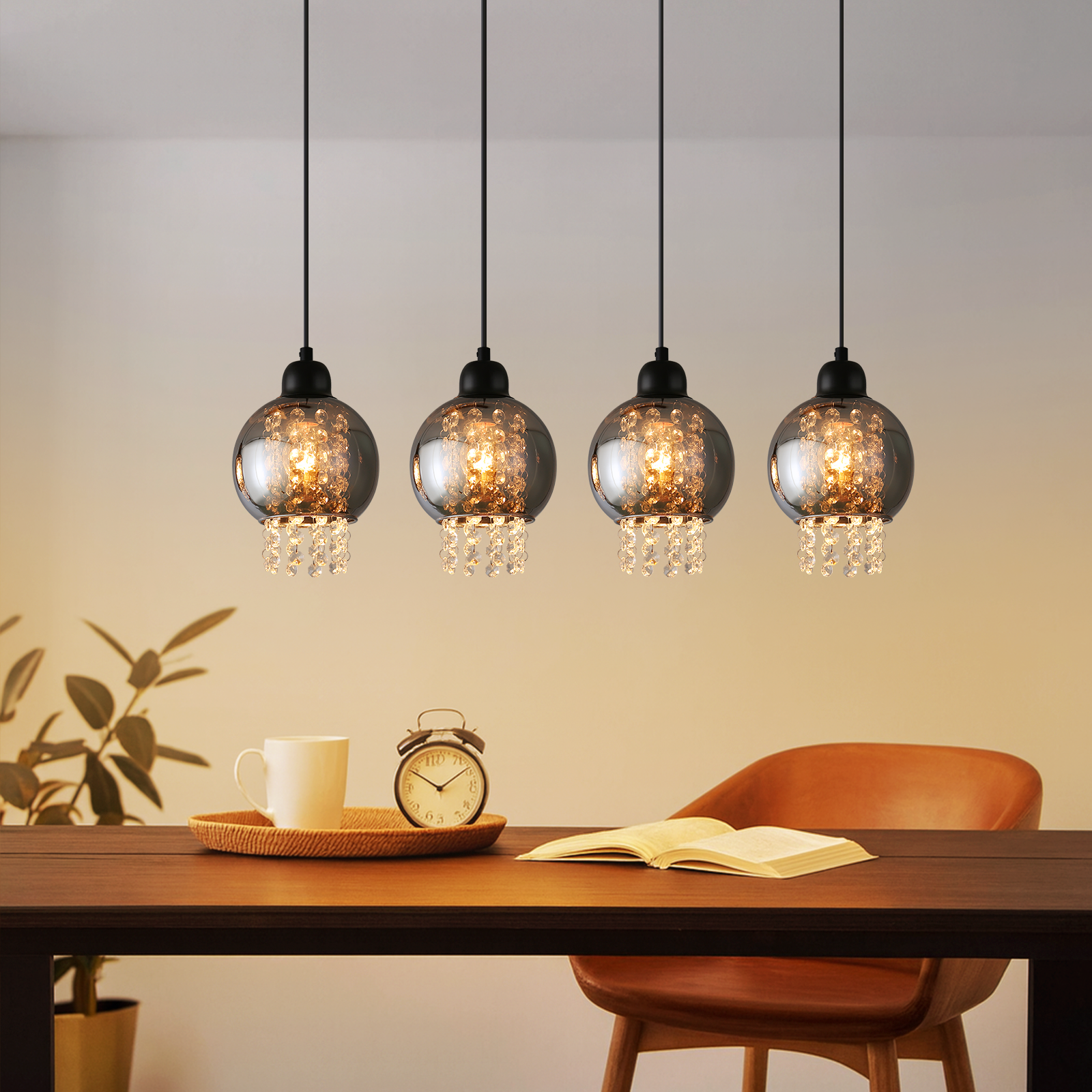 Czarna kryształowa lampa wisząca do jadalni E27 Nowoczesna lampa wisząca do salonu