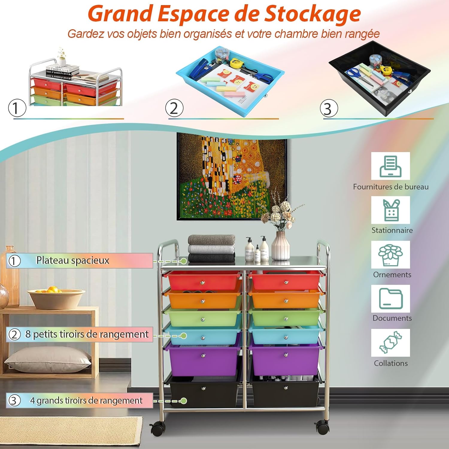 Étagère de rangement polyvalente en plastique blanc - Chariot roulant multi-niveaux pour l'organisation de la cuisine, de la salle de bain et de la chambre | SHEIN