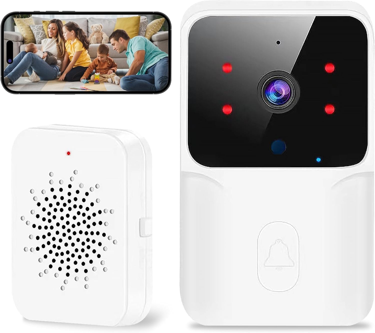 Uniwersalny, wodoodporny, bezprzewodowy dzwonek do drzwi, bezprzewodowy wideodomofon z kamerą, monitoring nocny HD 1080P z WiFi, dwukierunkowa transmi