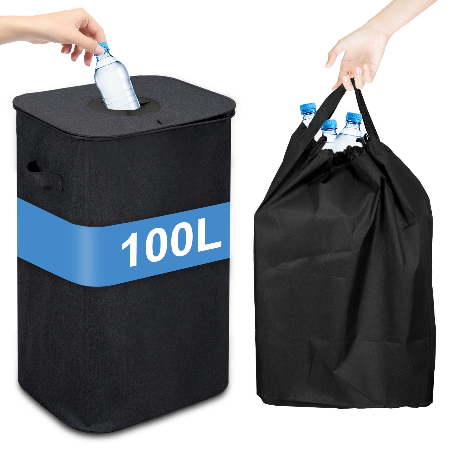 Poubelle Recyclage 100L Pliable – Sac Transport Bouteilles Consignées, Verre & Plastique Détachable
