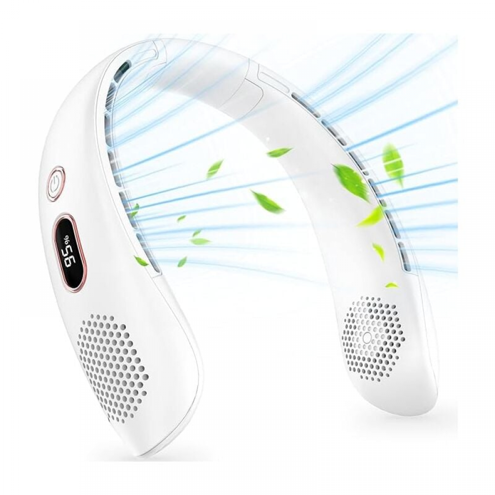 Przenośny wentylator USB na szyję, cichy i bezłopatkowy, z przepływem powietrza 360° i trzema prędkościami, idealny do domu i w podróży.