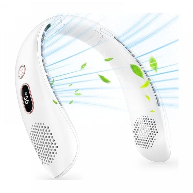 Przenośny wentylator USB na szyję, cichy i bezłopatkowy, z przepływem powietrza 360° i trzema prędkościami, idealny do domu i w podróży.