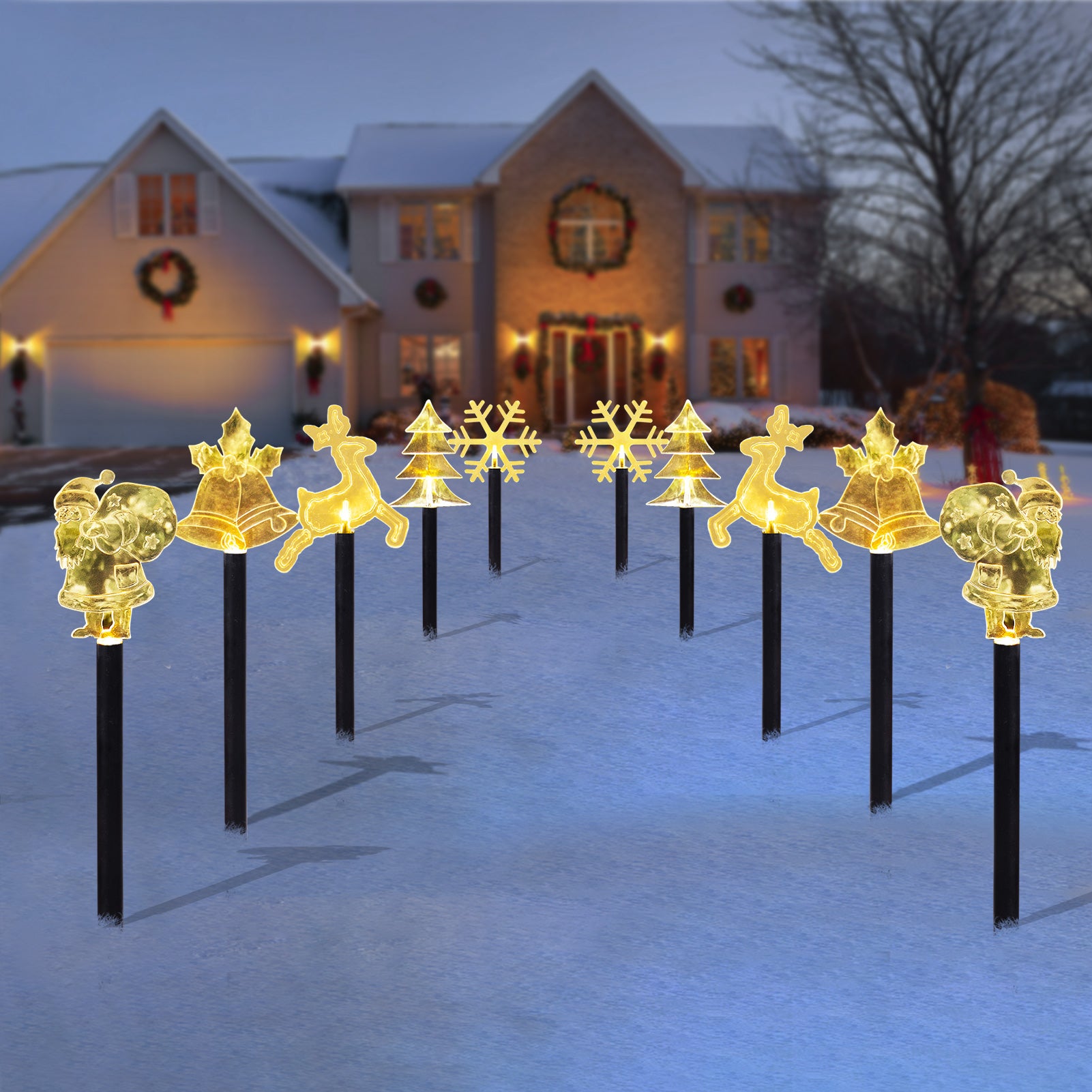 Lumières solaires sur piquet de noël, ensemble de 5 lumières de noël de paysage imperméables, décorations de noël pour allée - 2