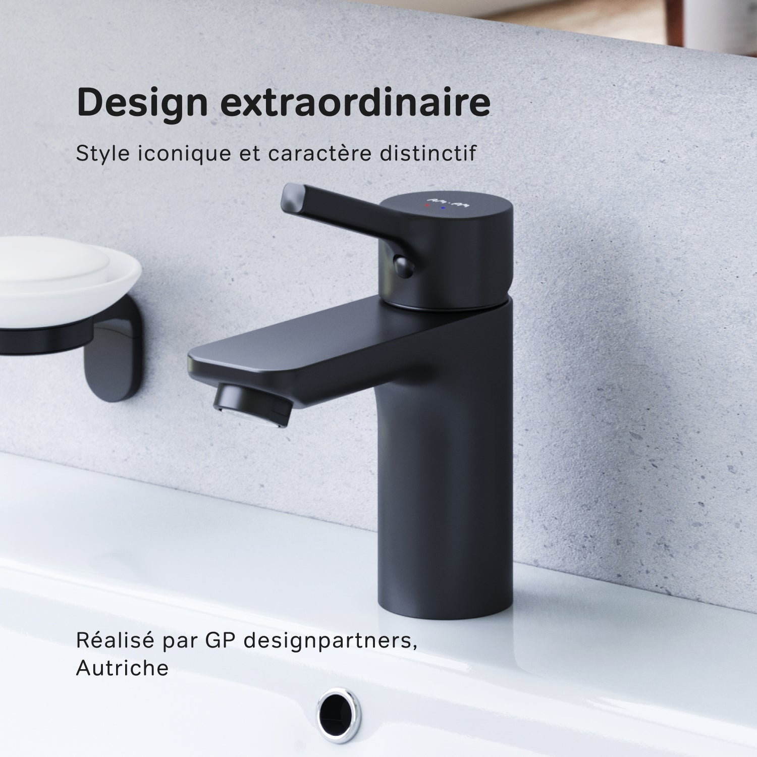 Mitigeur de Lavabo, Robinet de Lavabo avec bonde clic clac, Robinet de lave-mains, Noir, taille S, FXB82122, AM.PM - 2
