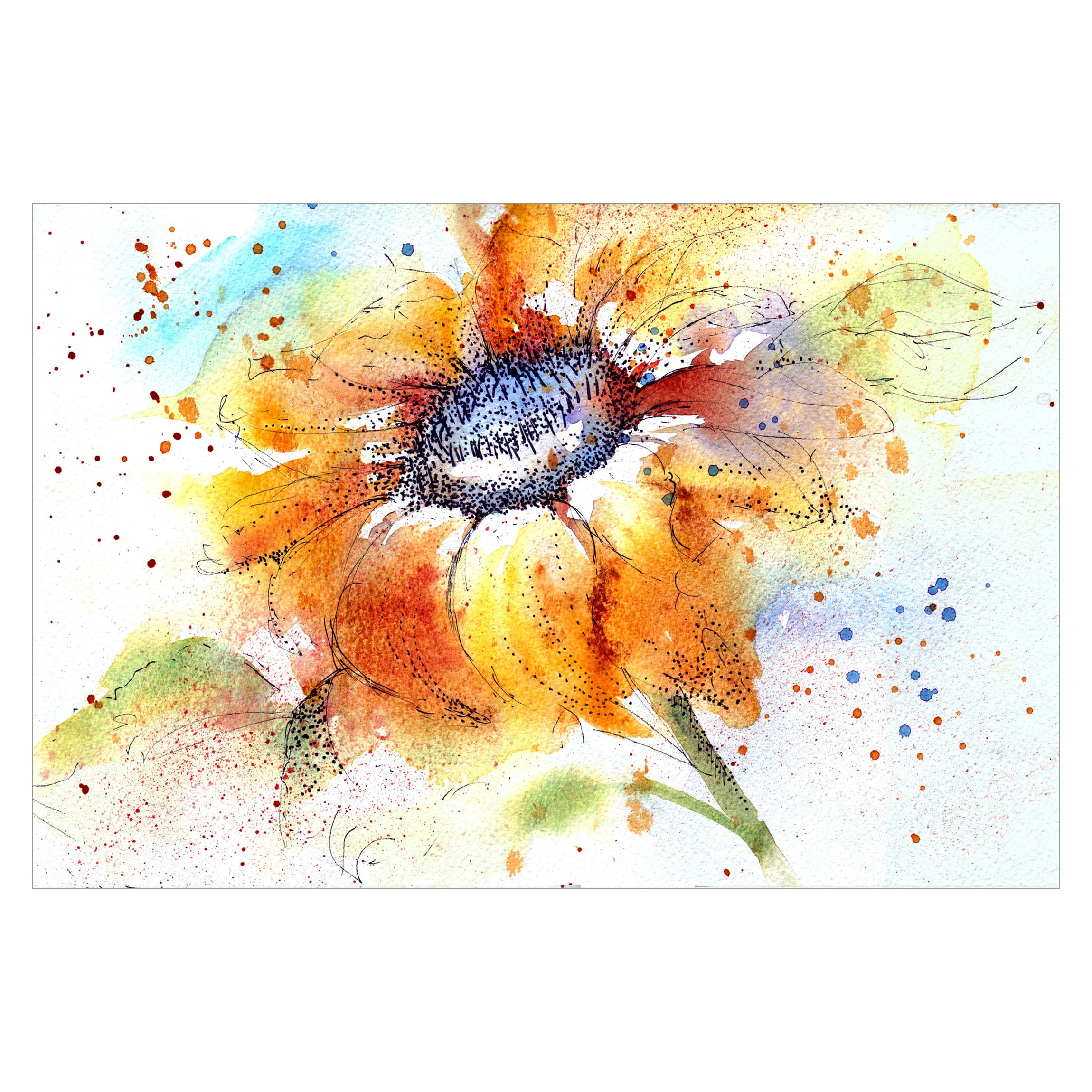 Papel pintado fotomural tournesol flores arte acuarela 86 - salón dormitorio cocina pasillo - tnt 288 x 190 cm smart