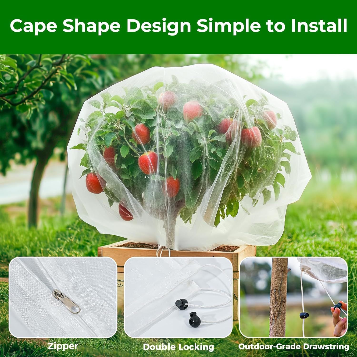 TMFsode 2 Reti Protettive Per Alberi Da Frutto Con Cerniera, 1.8x1.8m, In Nylon Per Orto E Giardino
