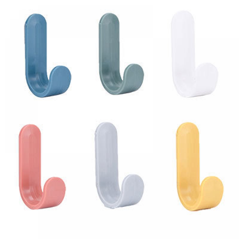 Samoprzylepne kolorowe plastikowe haczyki, 6 sztuk, do zawieszenia na ścianie, ładny i kreatywny kształt J