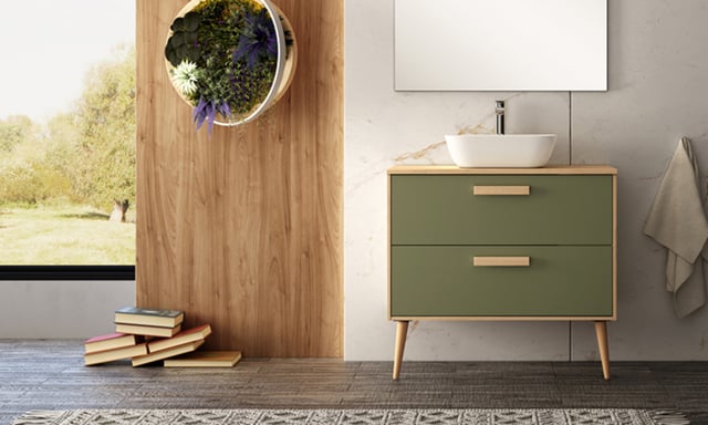 Ensemble Meuble Nordic Zeus Olive/chêne naturel et vasque à poser 79,50cm