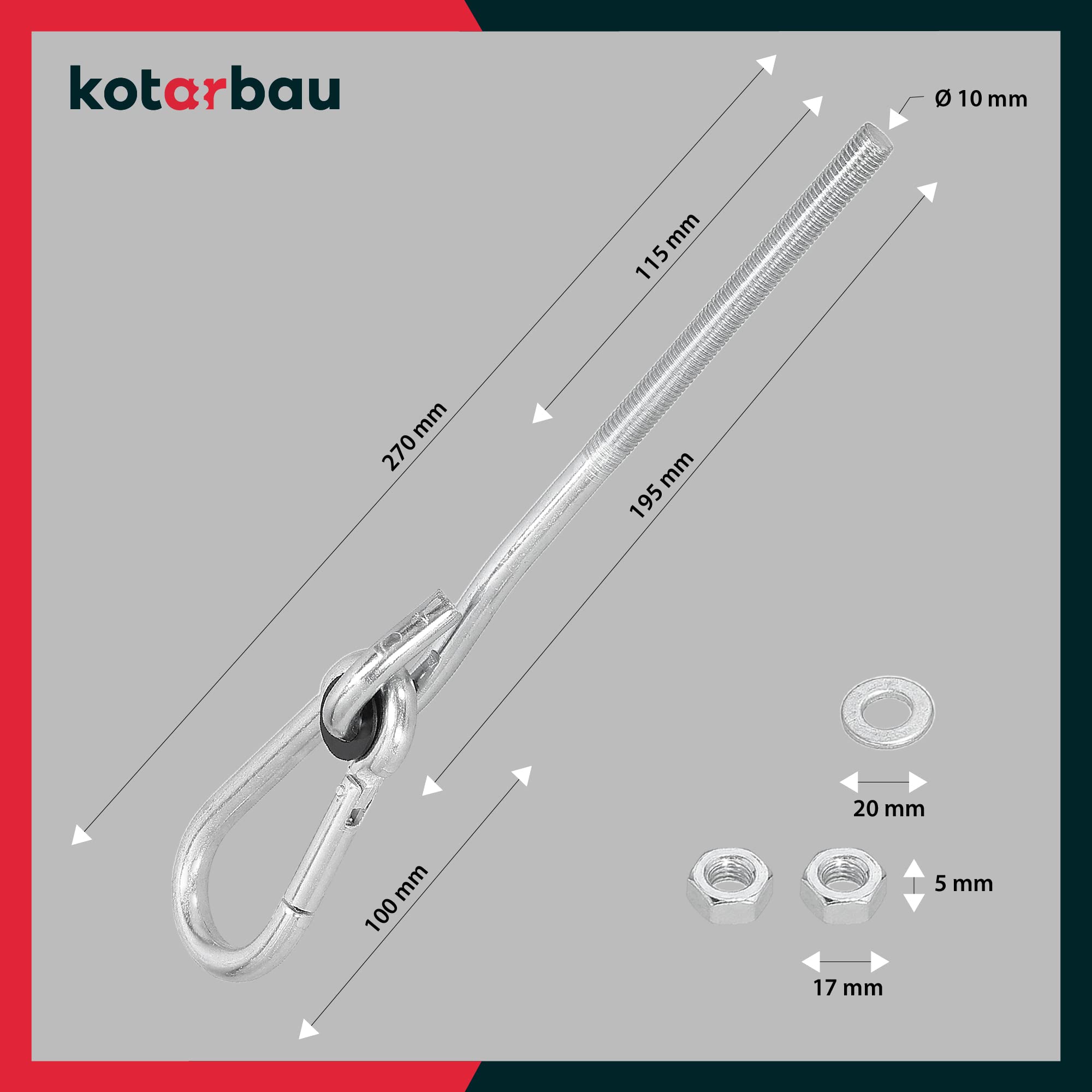 Crochet de Balançoire M10 Boulon, Mousqueton Galvanisé, Balançoire Mousqueton - KOTARBAU - 5