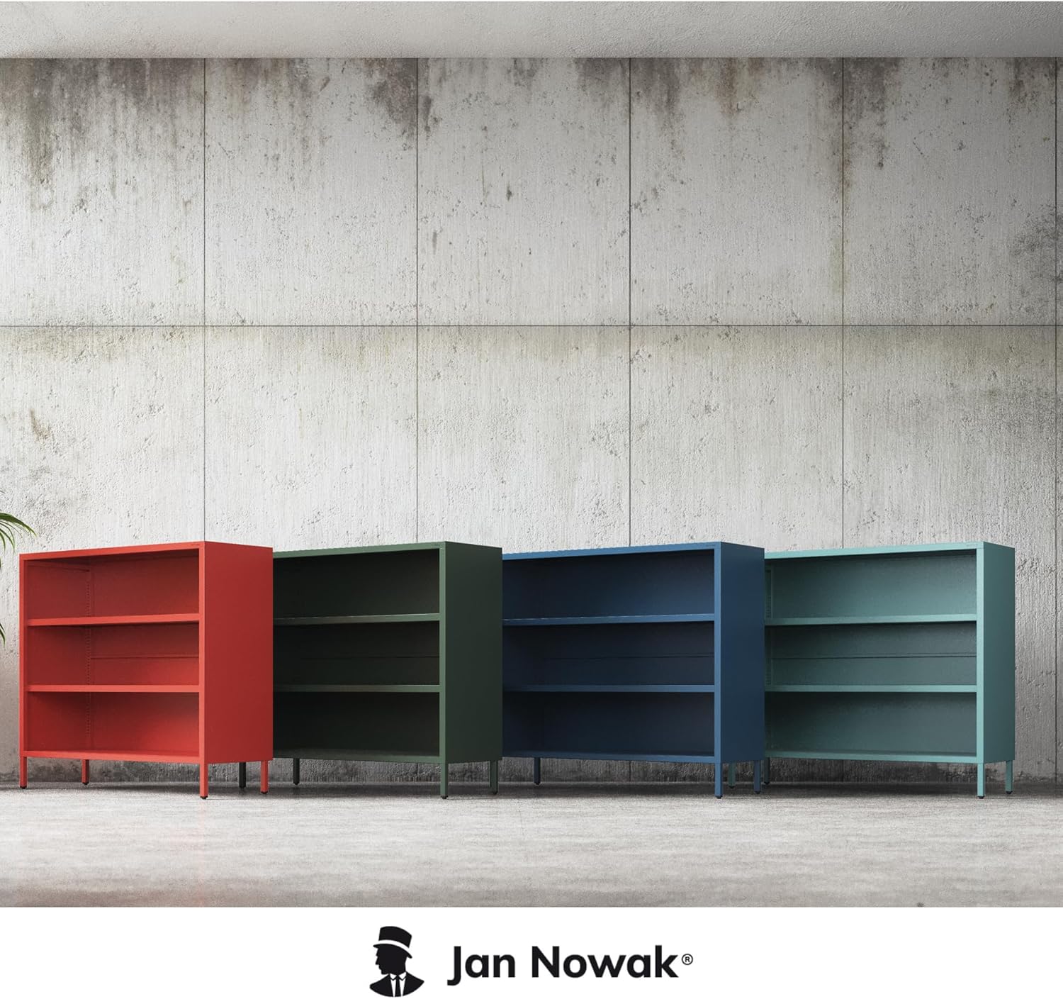 Estantería baja de metal – LUCA | Mueble de almacenamiento infantil, salón, estilo industrial, pequeña biblioteca | 100 × 90 × 35 cm | Roja - 7