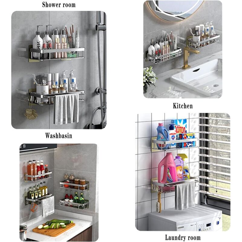Bogeer Étagère De Douche Sans Perçage Aluminium Avec Crochets - Rangement Salle De Bain
