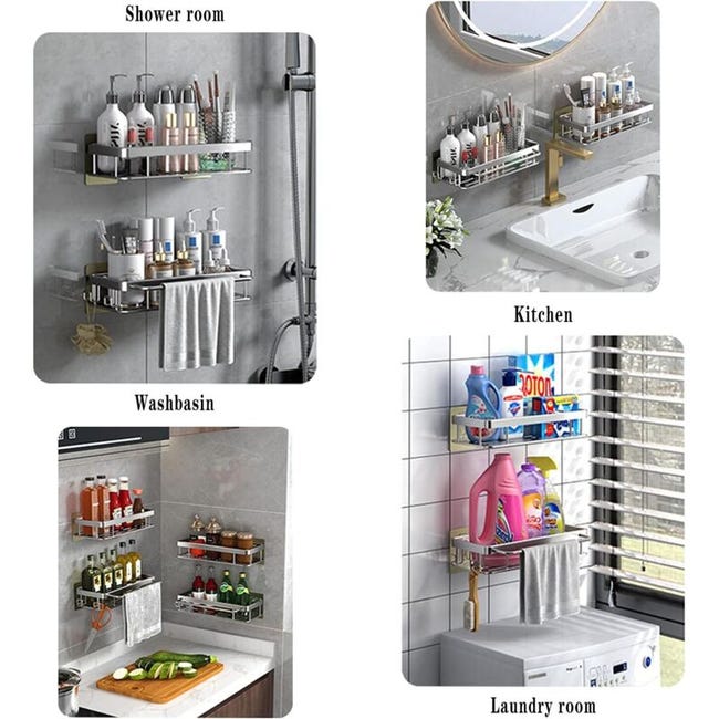 Bogeer Étagère De Douche Sans Perçage Aluminium Avec Crochets - Rangement Salle De Bain
